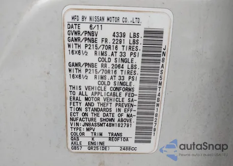 2011 Nissan Rogue S from USA, damaged, VIN JN8AS5MT4BW182791